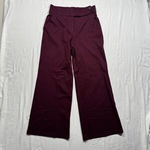 Minimalist Chic OGL Move Burgundy Wide Leg High Waisted Side Button Pants L NWT